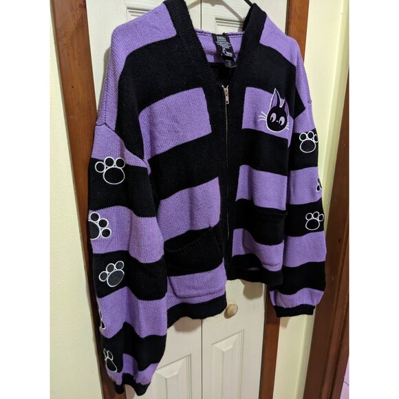 Kiki's Delivery Service Women Purple Black Zipper Jiji Cat Hoodie Jacket Large - Picture 3 of 10